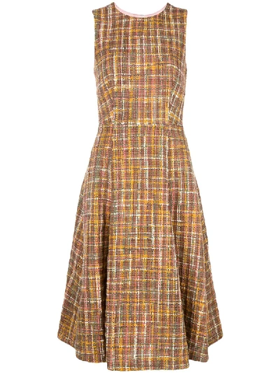 Adam Lippes Check Tweed Fluted Dress In Multicolour