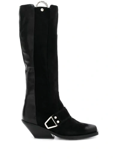 Diesel Panelled Buckle Boots In Black