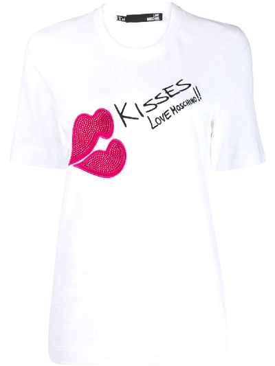 Love Moschino Embellished Kiss T-shirt In White