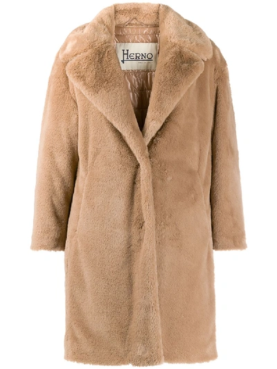 Herno Faux Fur Coat In Neutrals