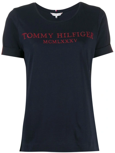 Tommy Hilfiger Rhinestone Logo T-shirt In Blue