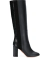 Aquazzura Women's Eaton Knee-high Croc-embossed Leather & Suede Boots In Black