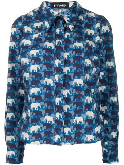 Styland Animal Print Shirt In Blue