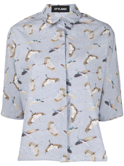 Styland Bird Print Shirt In Blue