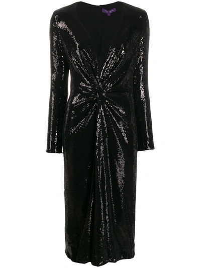 Ralph Lauren Sequin Embroidery Midi Dress In Black