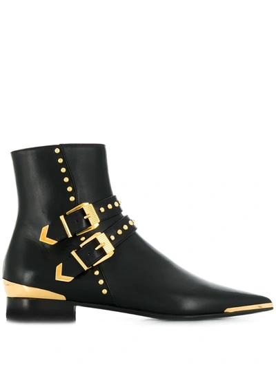 Versace Buckle Stud Ankle Boots In Black