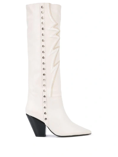 Toga Embroidered Knee Boots In White