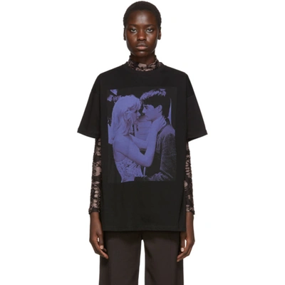 Raf Simons Blue Velvet Printed Cotton T-shirt In Black