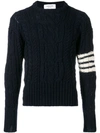 Thom Browne 4bar Aran Cable Pullover In Blue