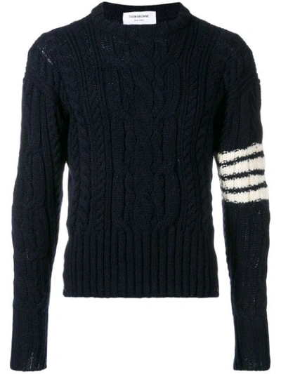 Thom Browne 4bar Aran Cable Pullover In Blue