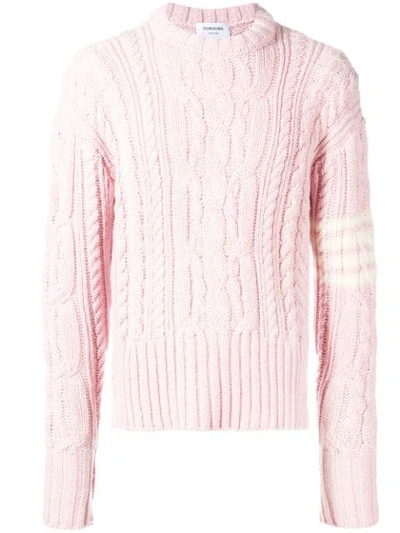 Thom Browne 4bar Aran Cable Pullover In Pink