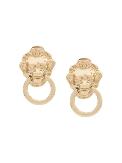 Pre-owned Kenneth Jay Lane Vintage 1990s Kenneth Jay Lane Lion Door Knocker Earrings In Gold