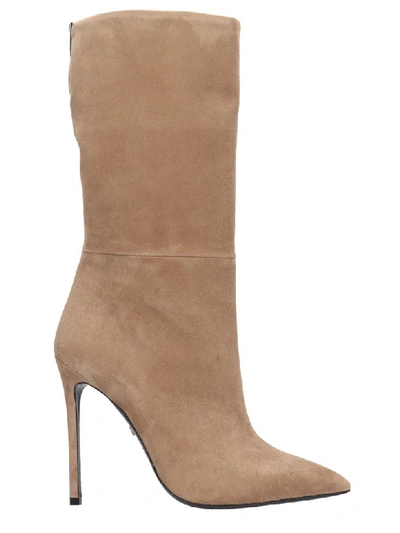 Greymer High Heels Ankle Boots In Beige Suede