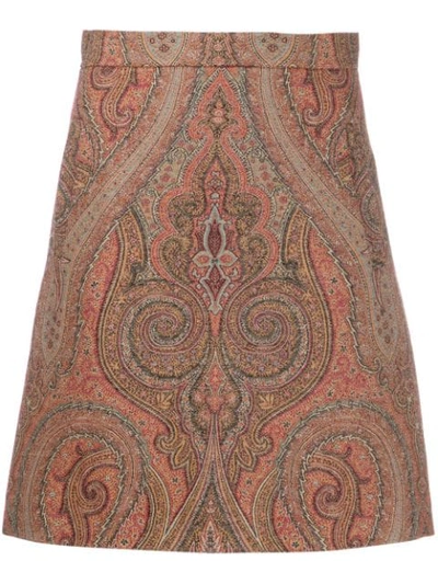 Etro Paisley Print Straight Skirt In Brown