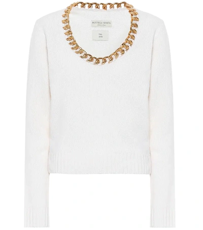 Bottega Veneta Brushed Wool Sweater With Chain Detail In Off White
