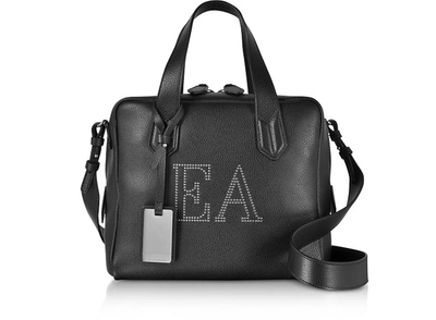 Emporio Armani Genuine Leather Top Handles Boston Bag In Black