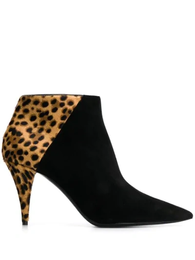 Saint Laurent Leopard Print Ankle Boots In Black