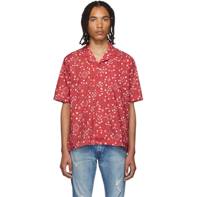 Rhude Bandana Print Short Sleeve Button-up Camp Shirt In Red,white