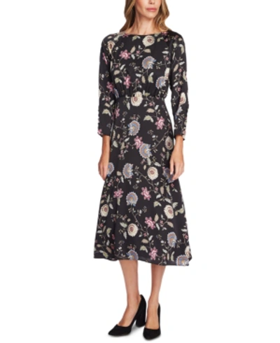 Vince Camuto Windsor Floral Long Sleeve Midi Dress In Rich Black