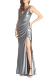 Dress The Population Jordan Ruched Mermaid Gown In Grey