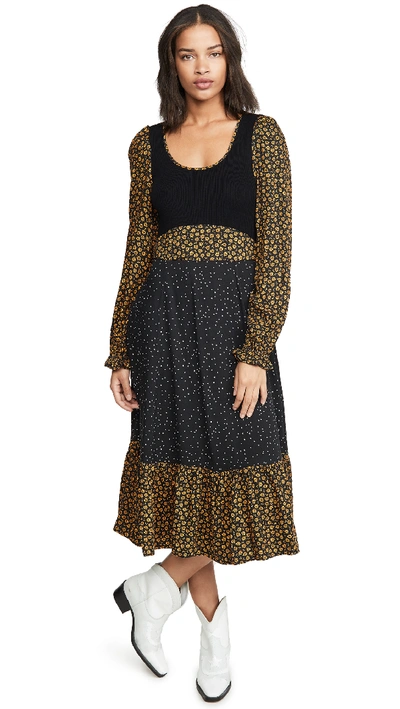 Opening Ceremony Mixed Media Long Sleeve Midi Dress In Goldenrod Multi |  ModeSens