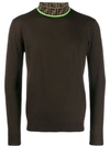 Fendi Ff Monogram Turtleneck Sweater In F1748 Moka+verde Fluo