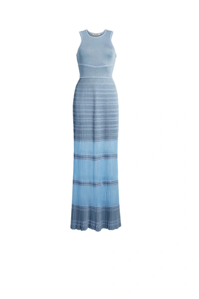 Roberto Cavalli Striped Lurex Plissé Knit Dress In Blue