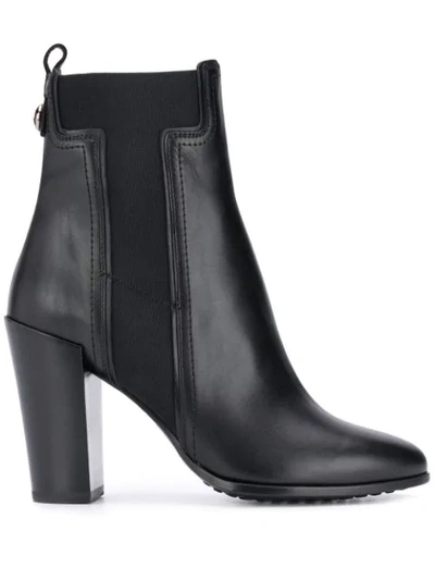 Tod's Elastic T Leather Ankle Boots In Black