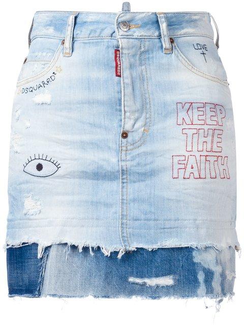 Dsquared2 - Embroidered Distressed Denim Skirt | ModeSens