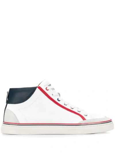 Thom Browne Contrast-trim Mix Media Leather High-top Sneakers In White