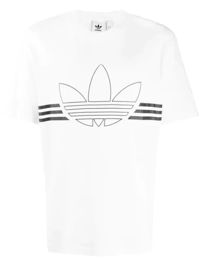 Adidas Originals Outline Trefoil 3-stripe T-shirt In White Blanc