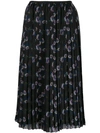 Kenzo Pleated Floral-print Chiffon Midi Skirt In Black