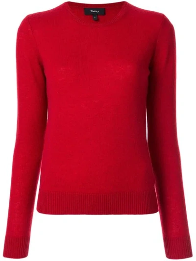 Theory Round Neck Jumper In Red