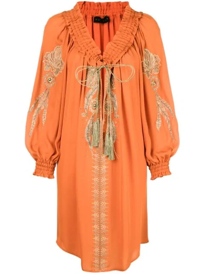 Dundas Floral Embroidery Dress In Orange