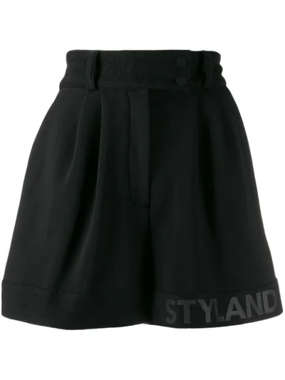 Styland Pleated Logo Lined Shorts In Black