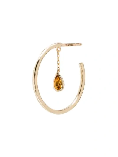 Yvonne Léon 9k Yellow Gold Creole Pampille Citrine Hoop Earring