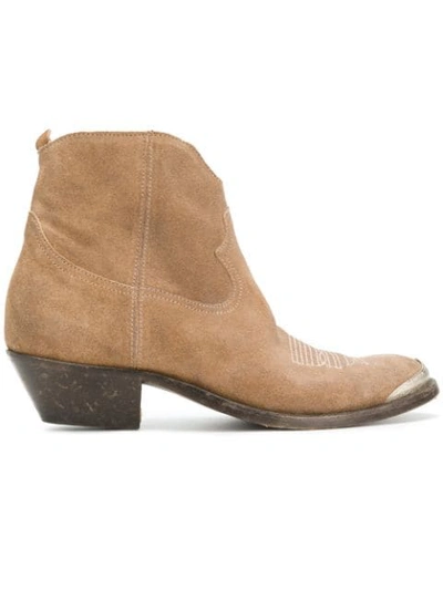 Golden Goose Young Suede Western Boots In Mud Suede