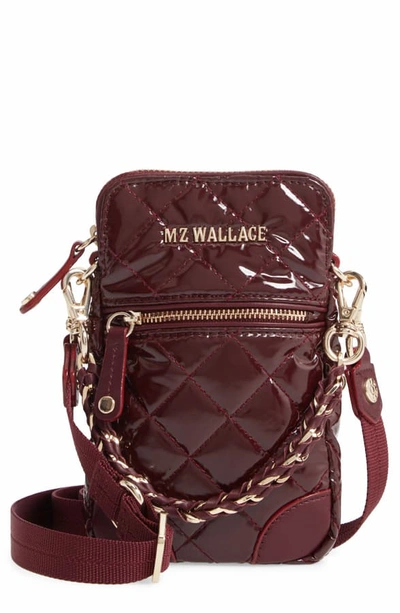 Mz Wallace Micro Quilted Patent Crossbody Bag In Port Lacquer/gold