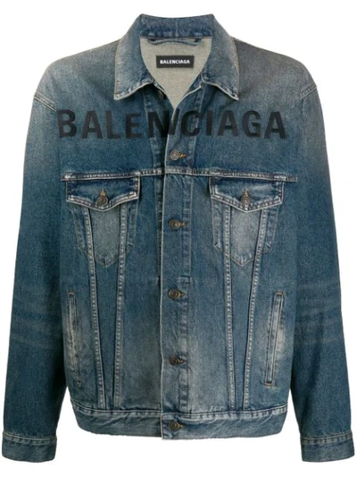 Balenciaga Logo-printed Denim Jacket In Blue | ModeSens