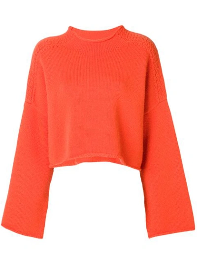 Jw Anderson J.w.anderson Woman Cropped Appliquéd Wool And Cashmere-blend Sweater Bright Orange