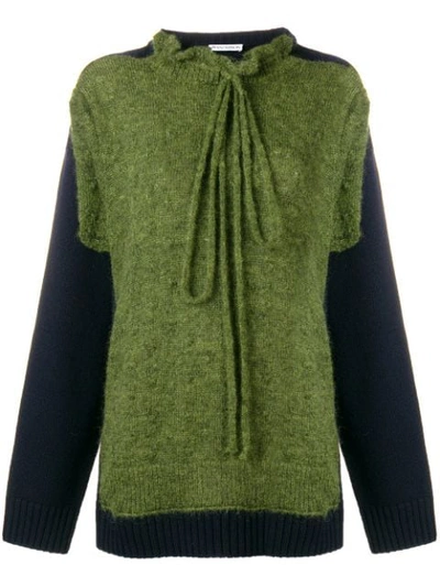 Jw Anderson Ruffle-trimmed Two-tone Merino Wool-blend Sweater In Sage Green
