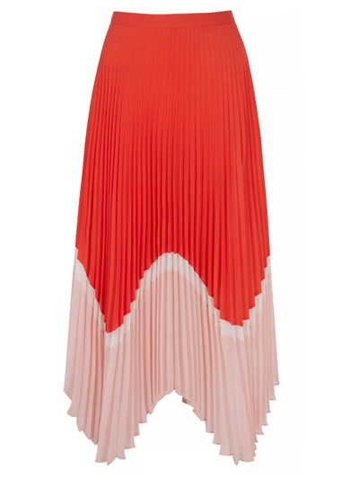 Markus Lupfer Cloe Pleated Color-block Crepe De Chine Skirt In Red