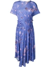 Preen Line Lois Ruched Floral-print Crepe De Chine Midi Dress In Blue