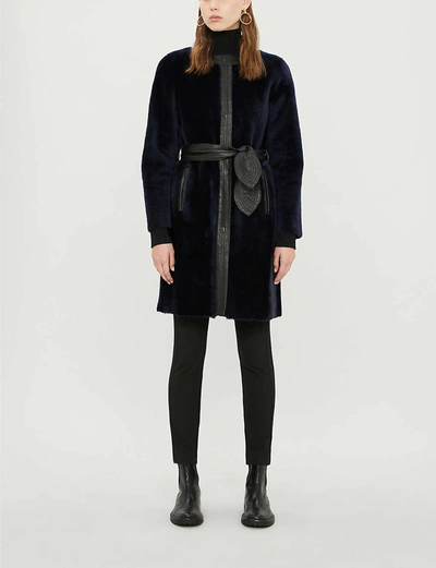 Claudie Pierlot Fleur Collarless Shearling And Leather Coat