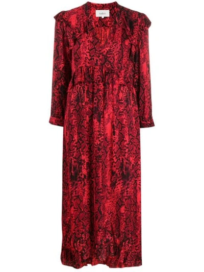 Ba&sh Sahara Snakeskin-print Ruffled Crepe Midi Dress In Red
