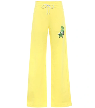 Off-white Logo-print High-rise Straight-leg Cotton-jersey Jogging Bottoms In Yellow