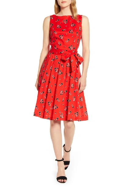 Anne Klein Tussy Mussy Fit & Flare Cotton Dress In Poppy/ Anne Black Combo