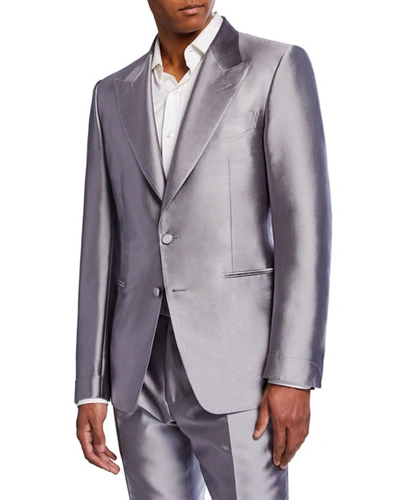 Tom Ford Men's Metallic Shawl-collar Dinner Jacket In Gray