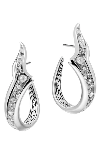 John Hardy Sterling Silver White & Gray Diamond Hoop Earrings In Grey/silver