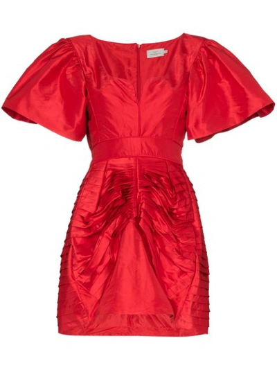 Preen By Thornton Bregazzi Oksana Gathered Silk-satin Mini Dress In Red